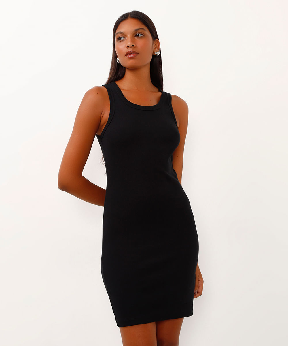 vestido de algodão curto preto