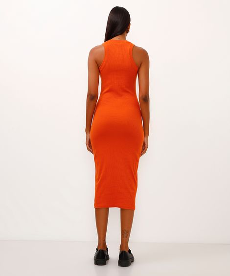 vestido básico midi decote halterneck laranja