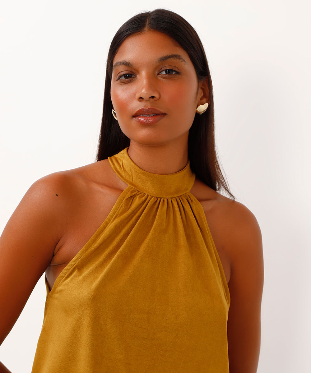 regata de suede halterneck marrom