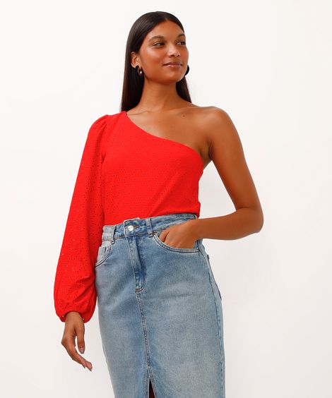 blusa de laise ombro único vermelho
