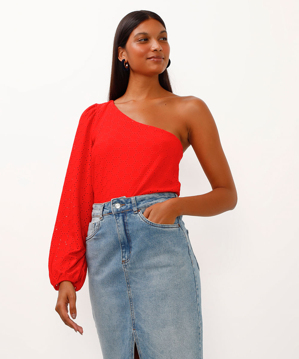 blusa de laise ombro único vermelho