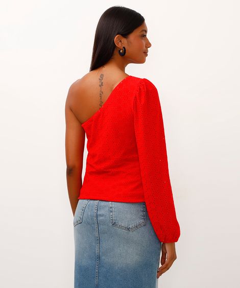 blusa de laise ombro único vermelho