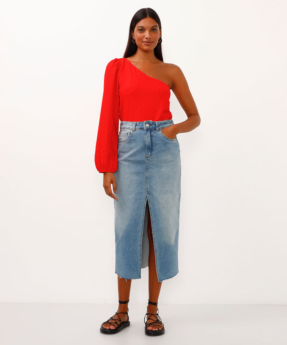 blusa de laise ombro único vermelho