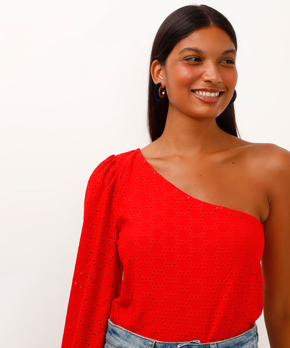 blusa de laise ombro único vermelho