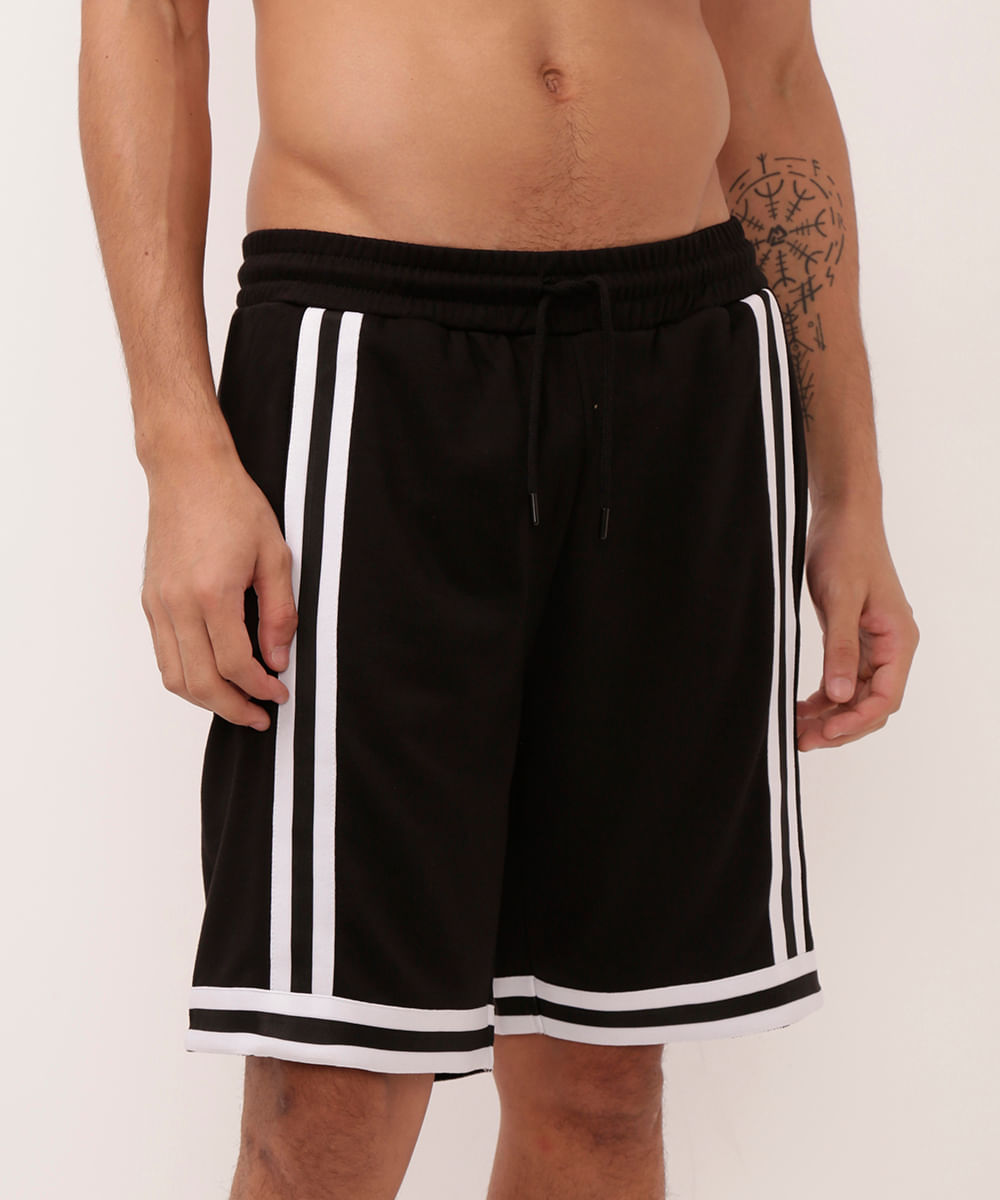 short basquete bicolor esportiva preto