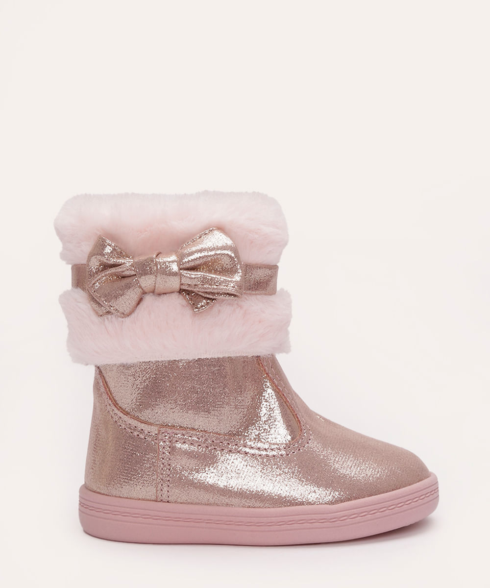 bota infantil com brilho e pelúcia molekinha rosa