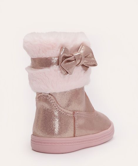 bota infantil com brilho e pelúcia molekinha rosa