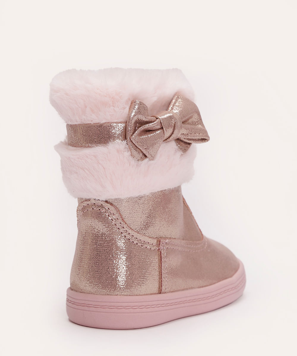 bota infantil com brilho e pelúcia molekinha rosa