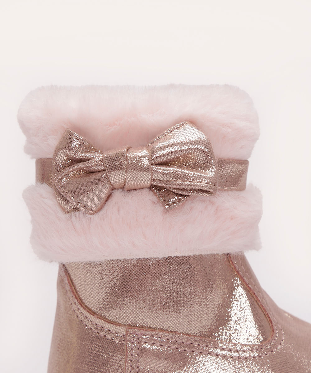 bota infantil com brilho e pelúcia molekinha rosa