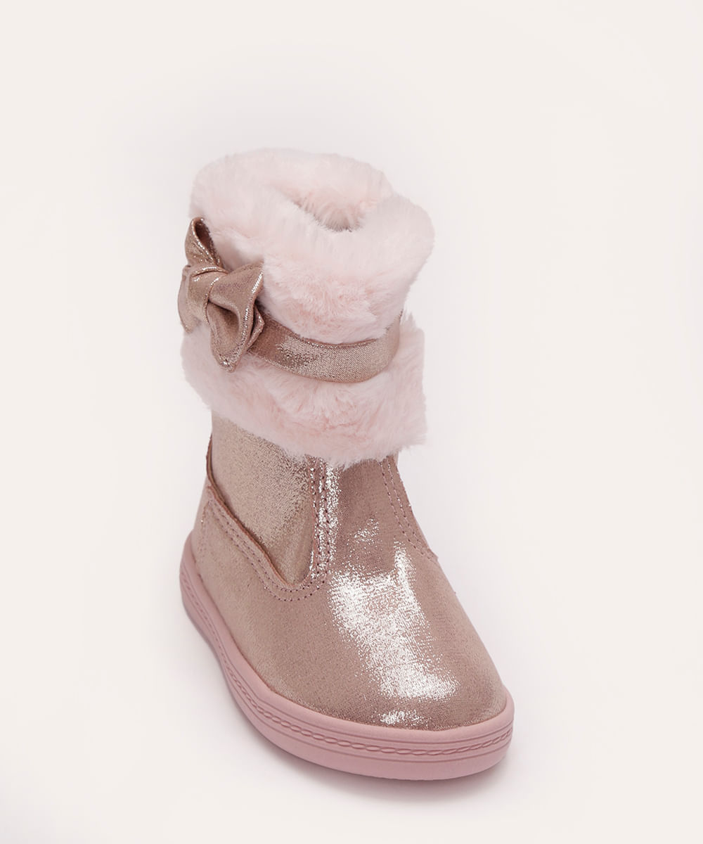 bota infantil com brilho e pelúcia molekinha rosa