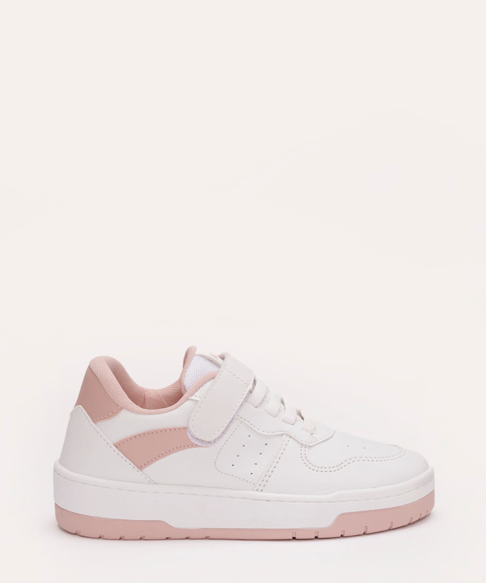 tênis casual infantil com elástico e velcro branco