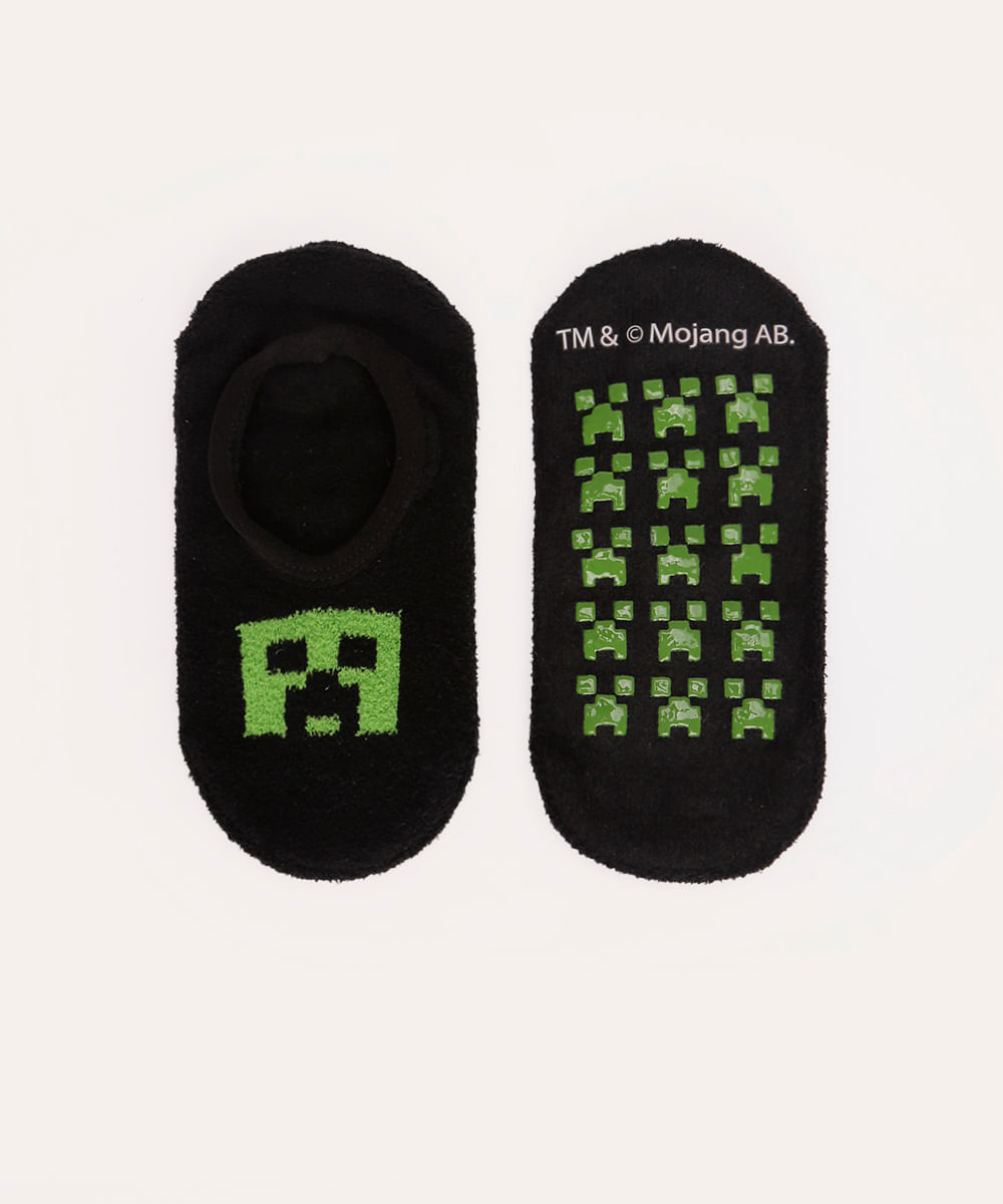 meia sapatilha infantil minecraft com antiderrapante verde