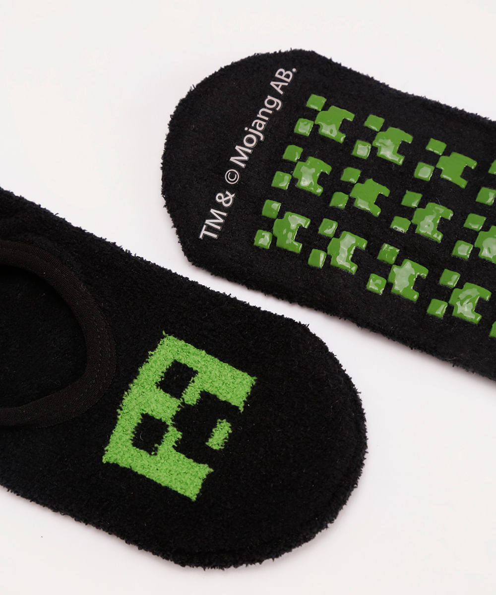 meia sapatilha infantil minecraft com antiderrapante verde