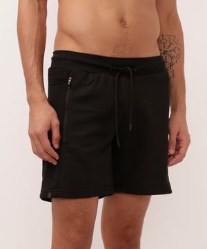 short de moletom com zíper esportivo ace preto