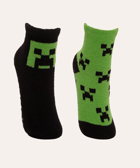 kit de 2 pares de meias infantis minecraft antiderrapante colorido