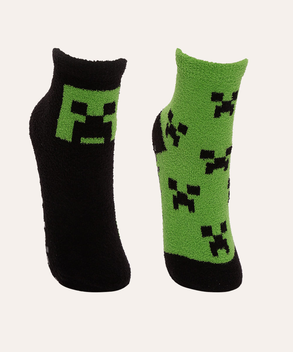 kit de 2 pares de meias infantis minecraft antiderrapante colorido