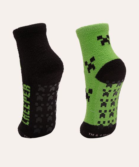 kit de 2 pares de meias infantis minecraft antiderrapante colorido