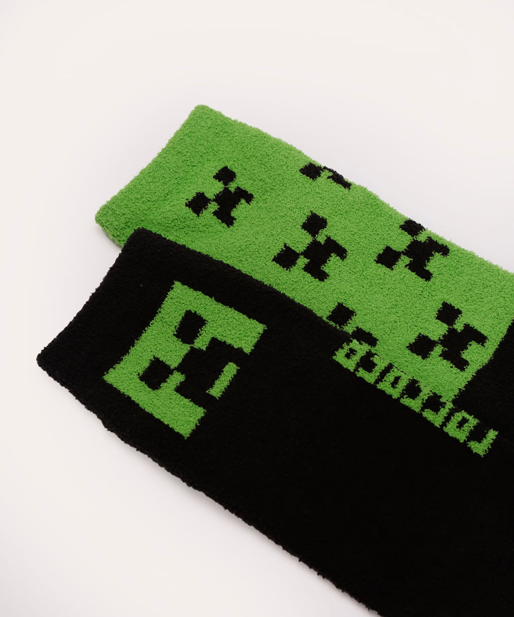 kit de 2 pares de meias infantis minecraft antiderrapante colorido
