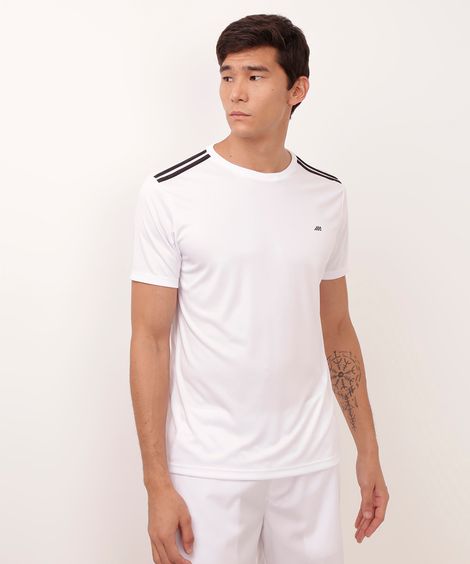 camiseta masculina esportiva com listras branca