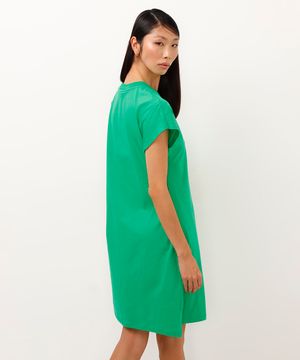 vestido curto de algodão básico manga curta verde
