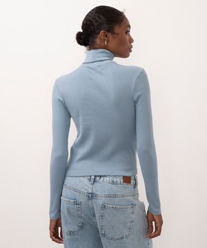 blusa de algodão cropped gola alta azul