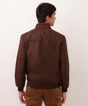 jaqueta básica de suede marrom