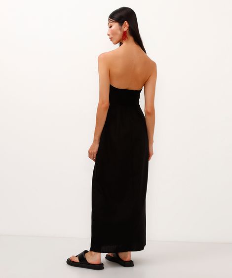 vestido midi com linho sem alça preto
