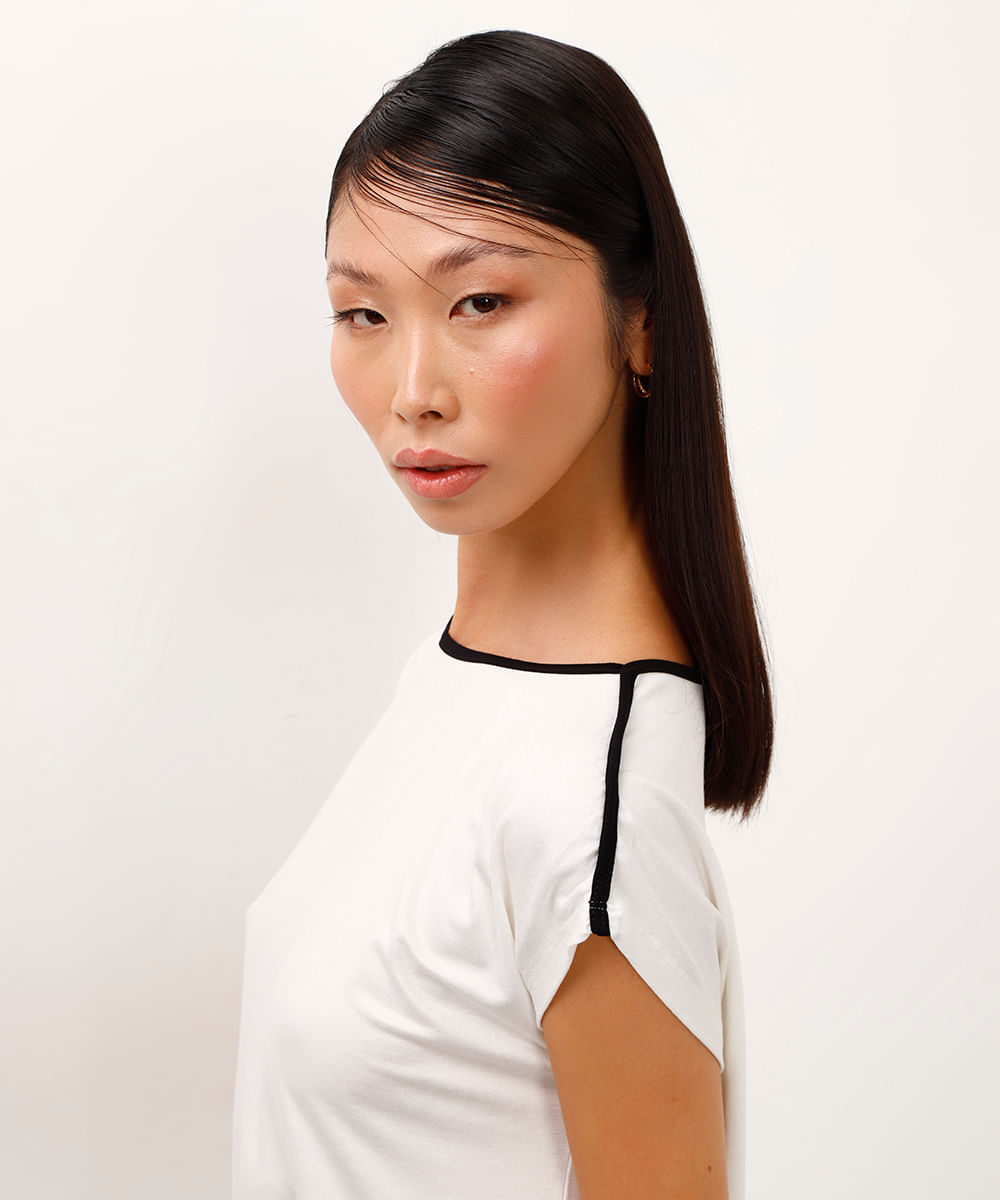 blusa de viscose manga japonesa bicolor off white
