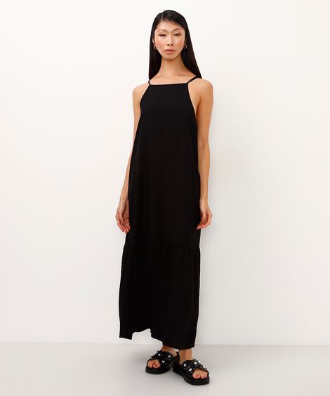 vestido de viscose midi halterneck preto