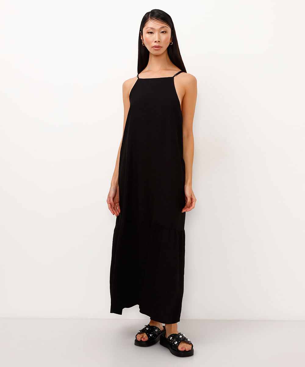 vestido de viscose midi halterneck preto