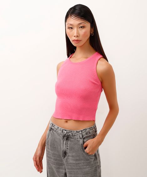 cropped regata de tricot rosa
