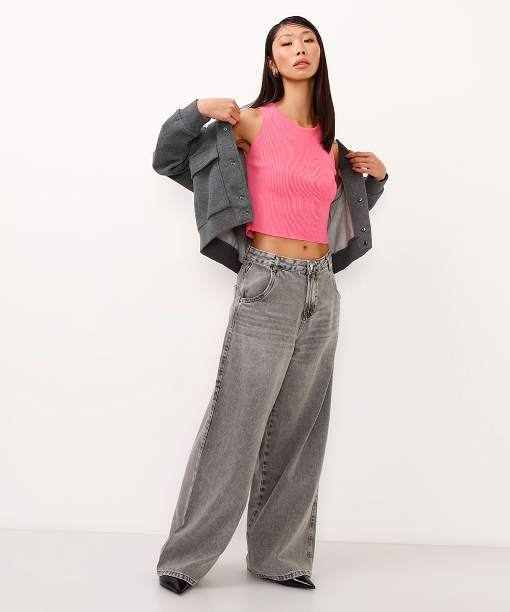 cropped regata de tricot rosa