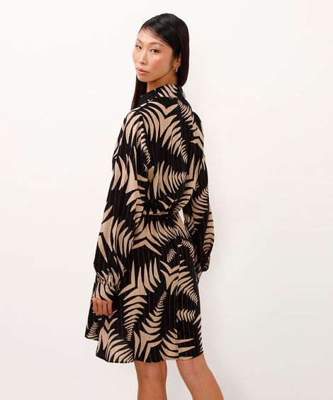 vestido de viscose chemise geométrico com lurex preto