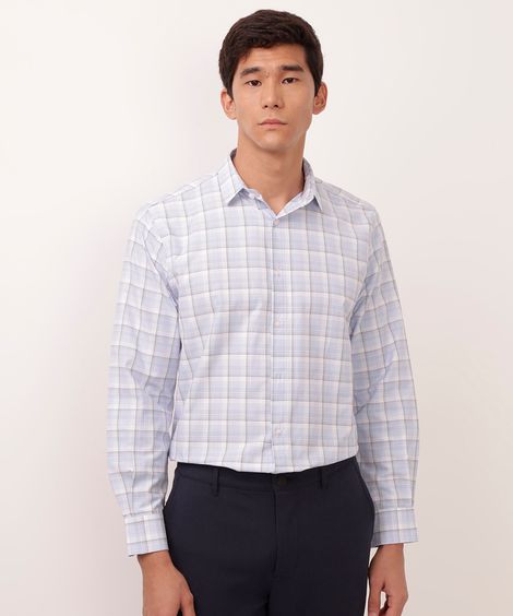 camisa comfort de algodão xadrez - azul claro