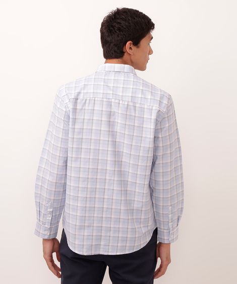 camisa comfort de algodão xadrez - azul claro