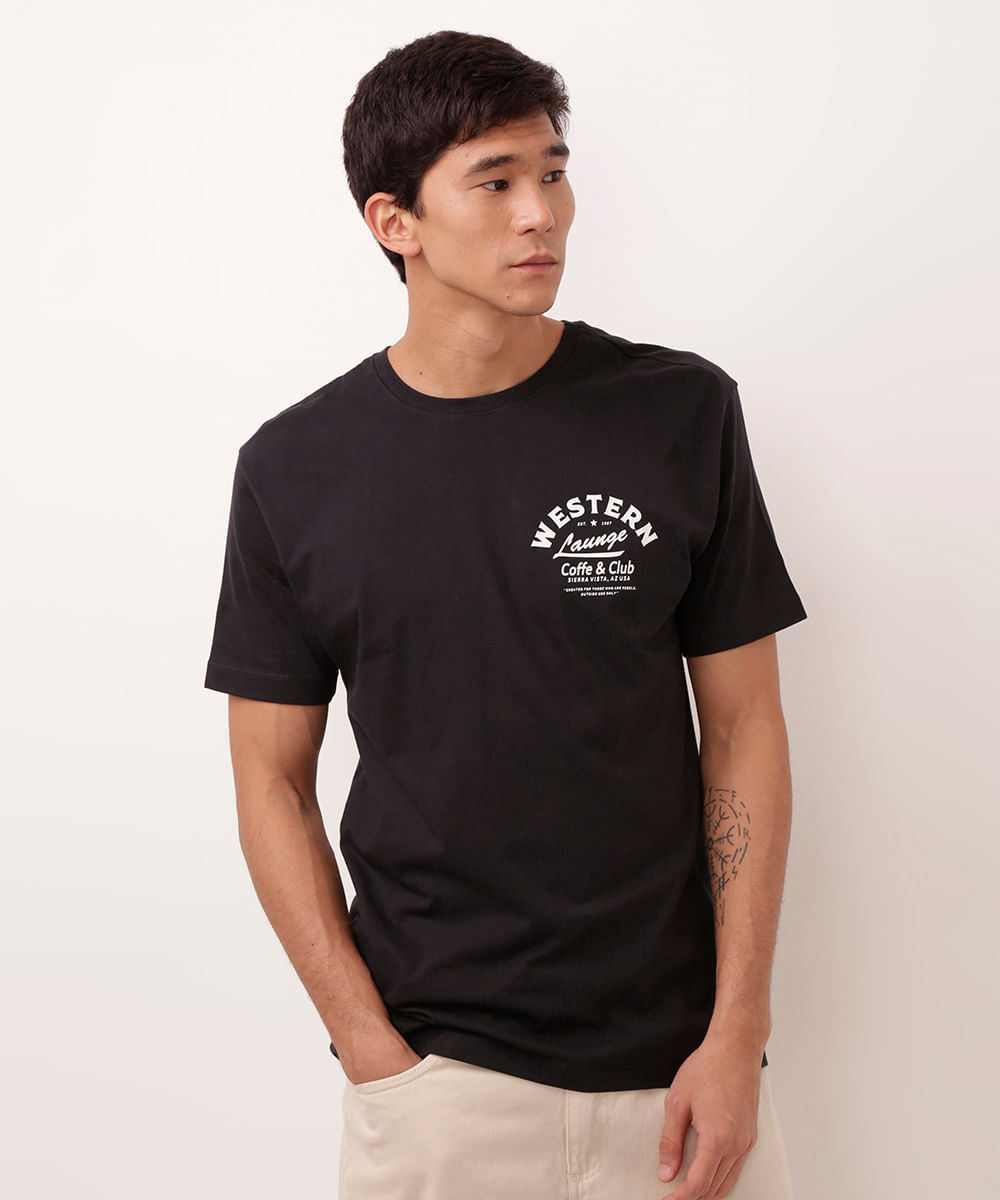 camiseta de algodão relaxed moto preta