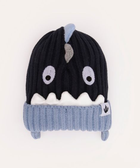 gorro de tricot infantil dinossauro azul marinho
