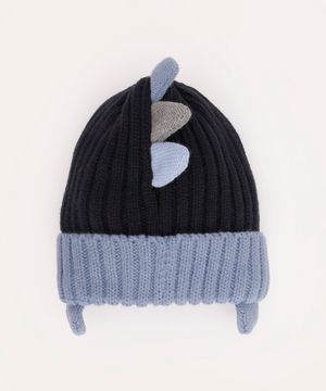 gorro de tricot infantil dinossauro azul marinho