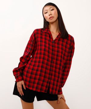 camisa xadrez manga longa vermelho