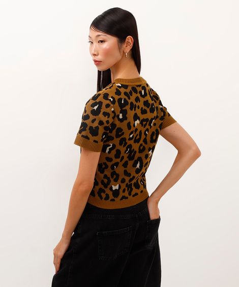 blusa de tricot minnie animal print bege
