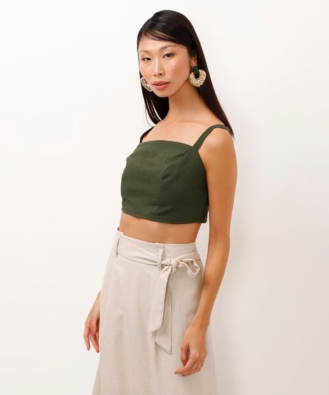 top de viscose alça fina verde militar