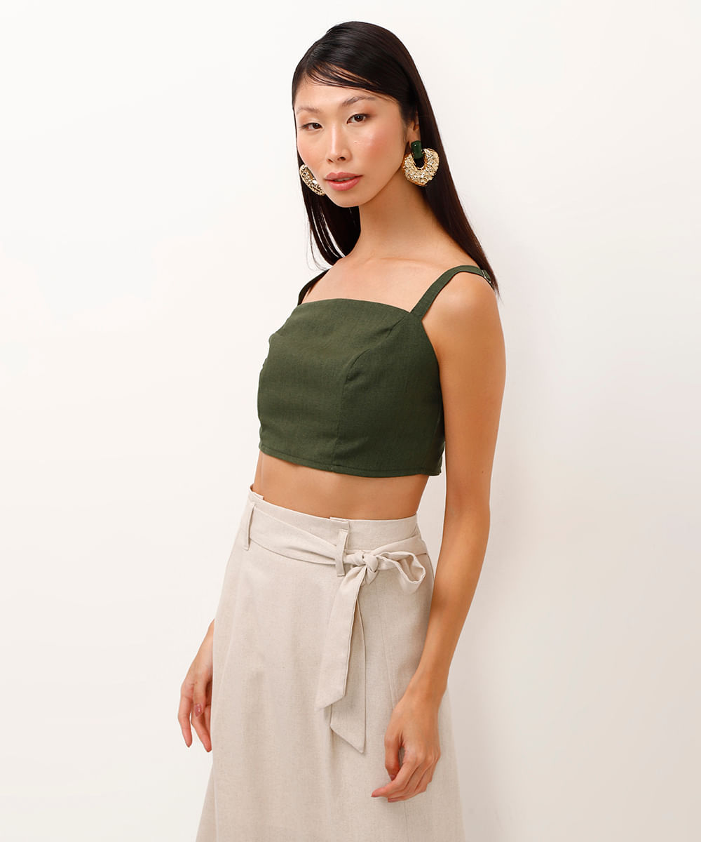 top de viscose alça fina verde militar