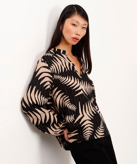 bata de viscose geométrico com lurex preto