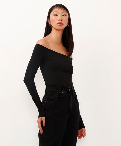 body manga longa ombro a ombro preto