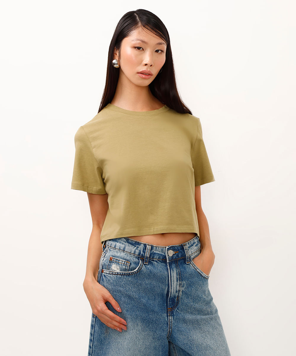 blusa baby look de algodão peruano verde