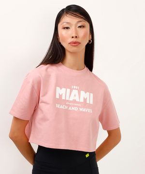 camiseta de moletinho cropped miami rosa