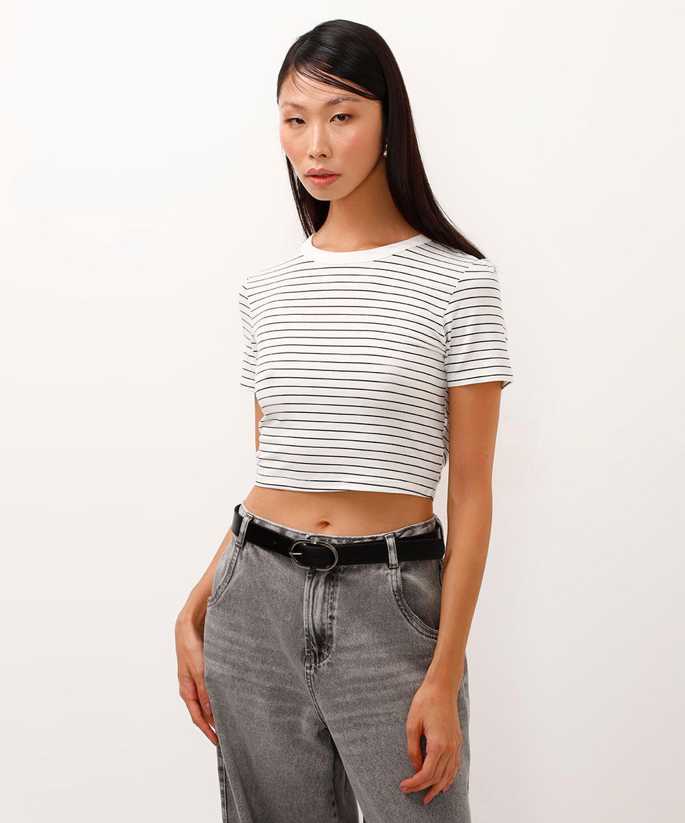 camiseta de viscose cropped listrada azul