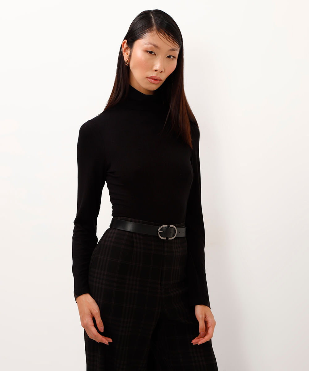blusa de viscose gola alta preto