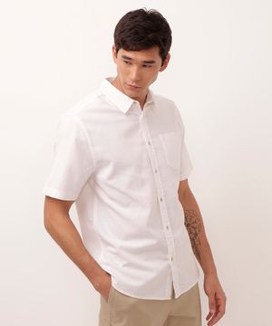 camisa comfort com linho manga curta branco