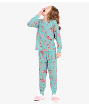 Pijama Infantil Feminino Florido Rovi Kids Azul